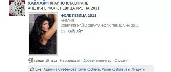 Анелия - поп-фолк певица 2011 според сп. Хайлайф