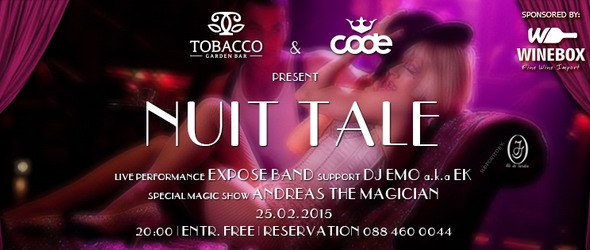 Нощна приказка с CODE  в Tobacco Garden Bar