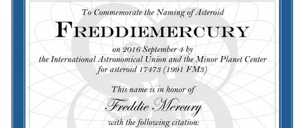 Кръстиха астероид на Фреди Мъркюри